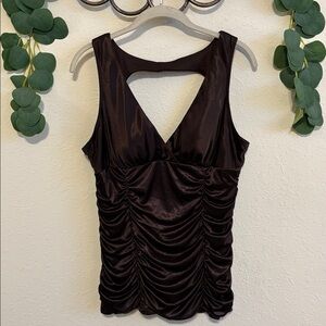 Vintage Y2K Brown Satin Ruched Clubbing Tank Top💕